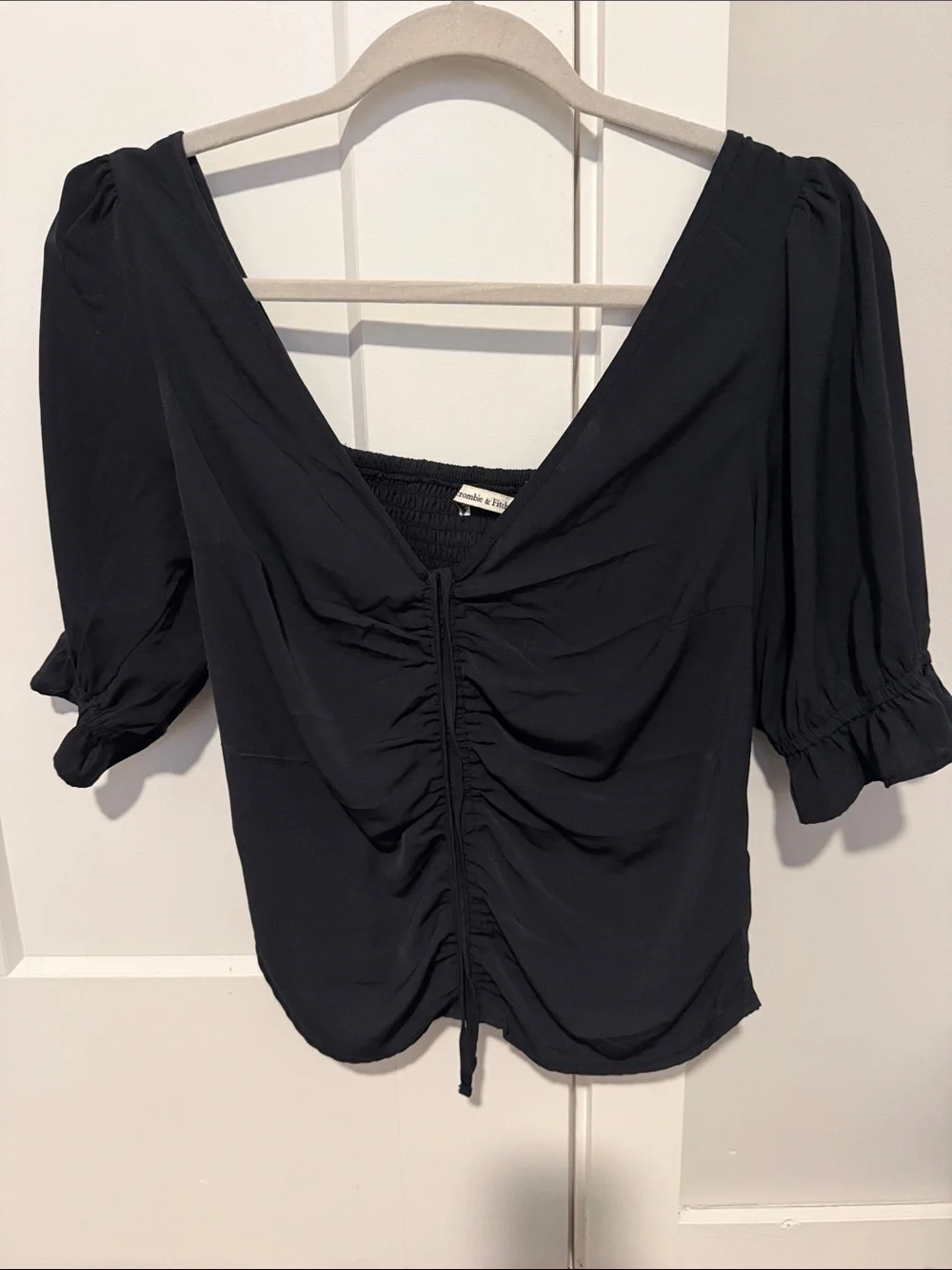 Abercrombie & Fitch Black Ruched Front Top